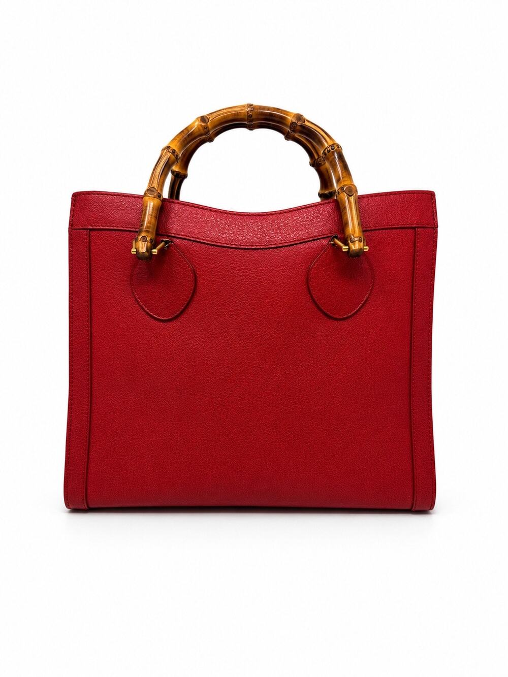 Gucci Vintage Diana Red Leather Bamboo Tote Bag
